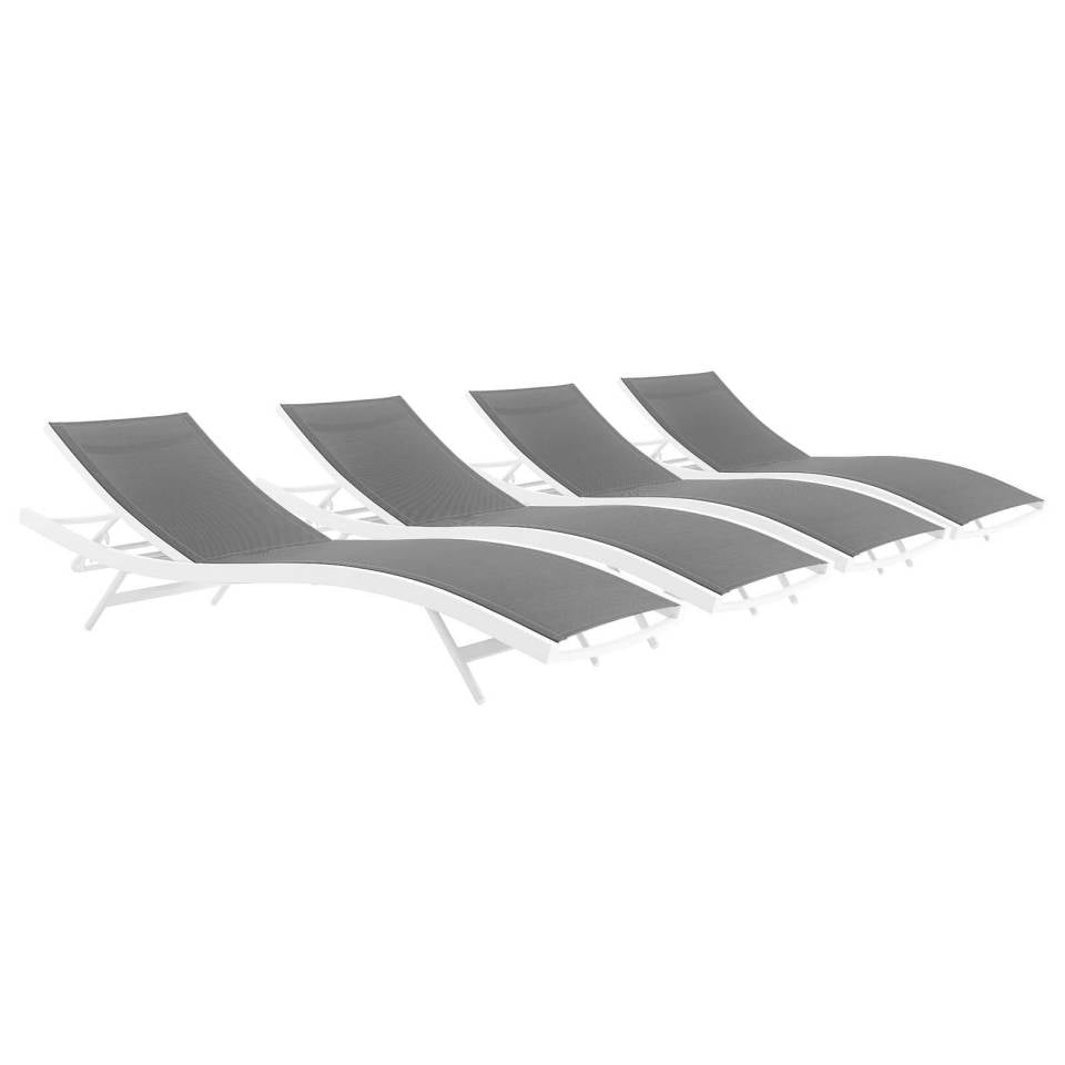Modway Glimpse Outdoor Patio Mesh Chaise Lounge Set of 4 | Outdoor Recliners & Lounge Chairs | 