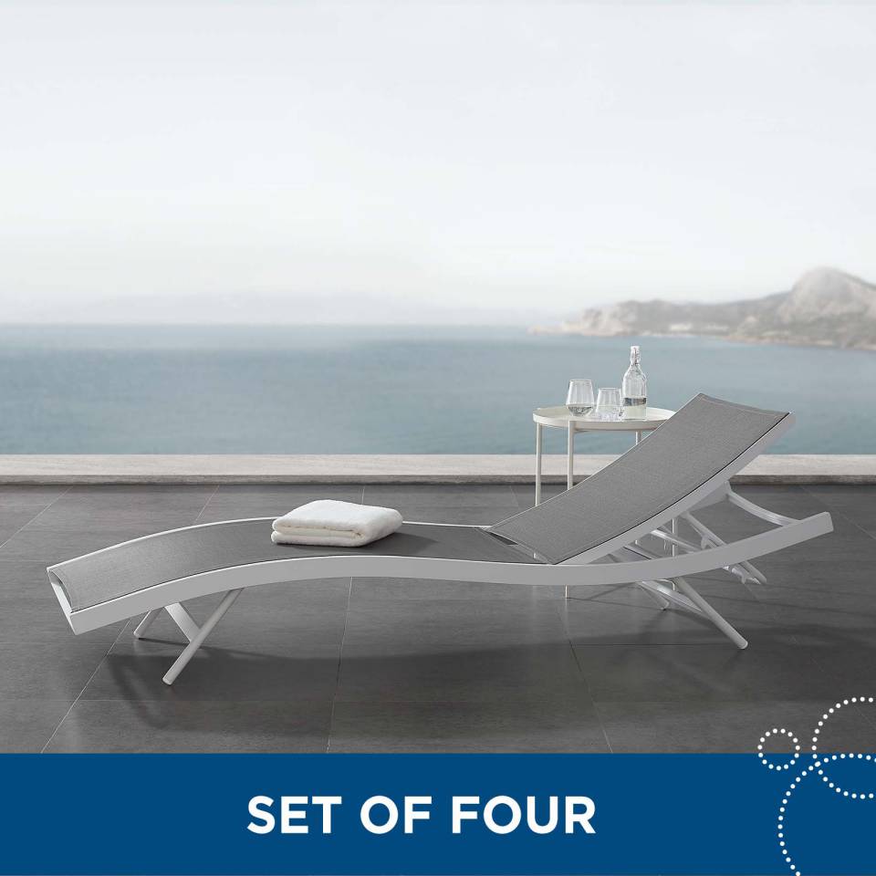 Modway Glimpse Outdoor Patio Mesh Chaise Lounge Set of 4 | Outdoor Recliners & Lounge Chairs