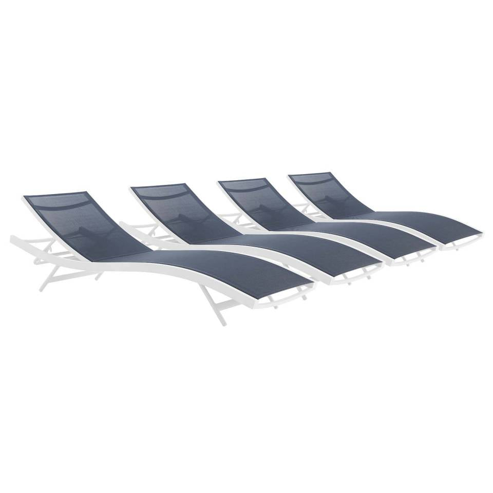 Modway Glimpse Outdoor Patio Mesh Chaise Lounge Set of 4 | Outdoor Recliners & Lounge Chairs | 