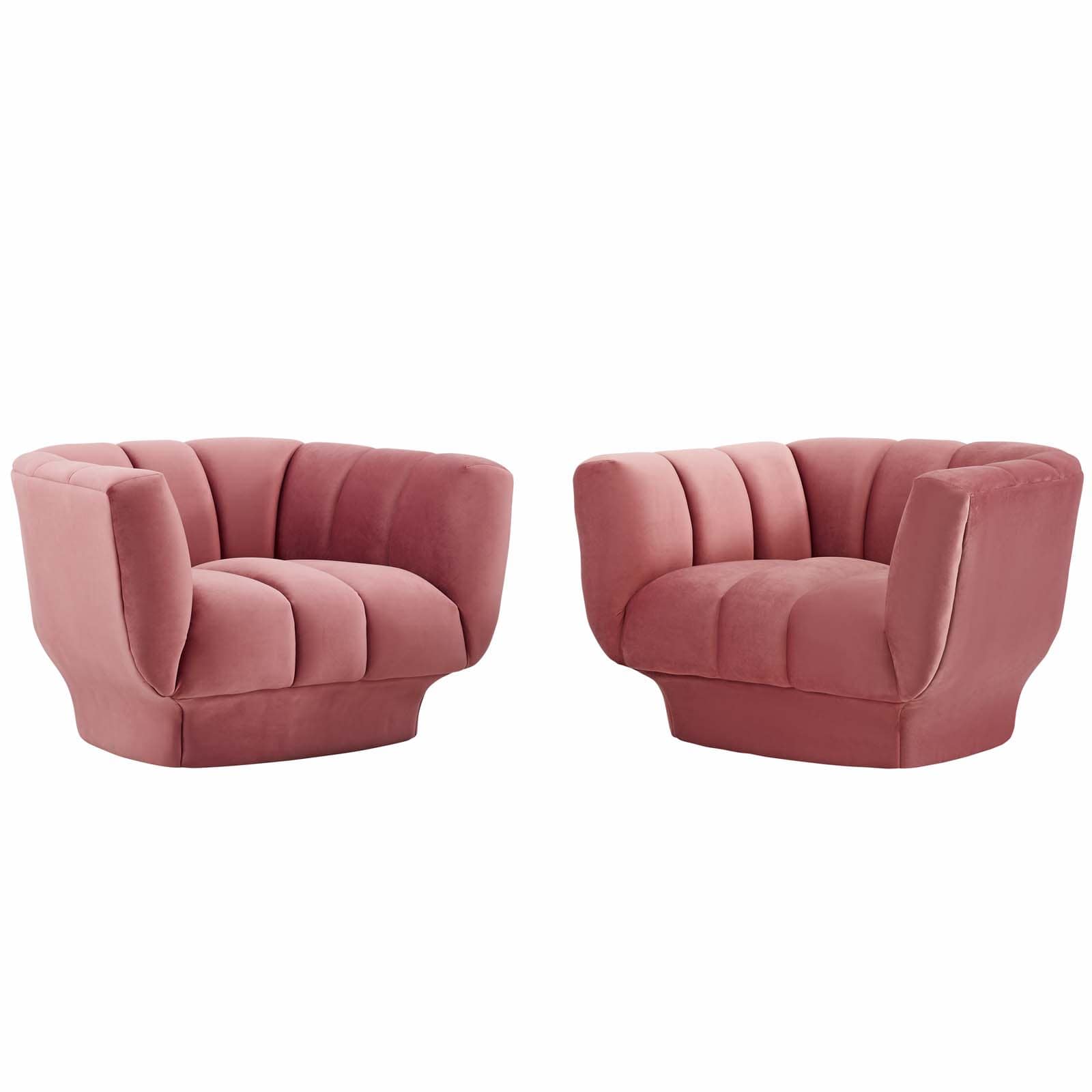 Modway Entertain Vertical Channel Tufted Performance Velvet Armchair Set of 2 | Armchairs | 