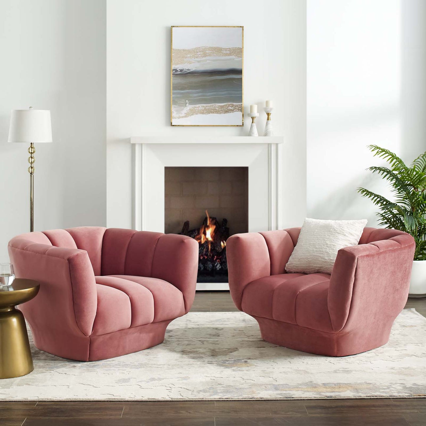 Modway Entertain Vertical Channel Tufted Performance Velvet Armchair Set of 2 | Armchairs