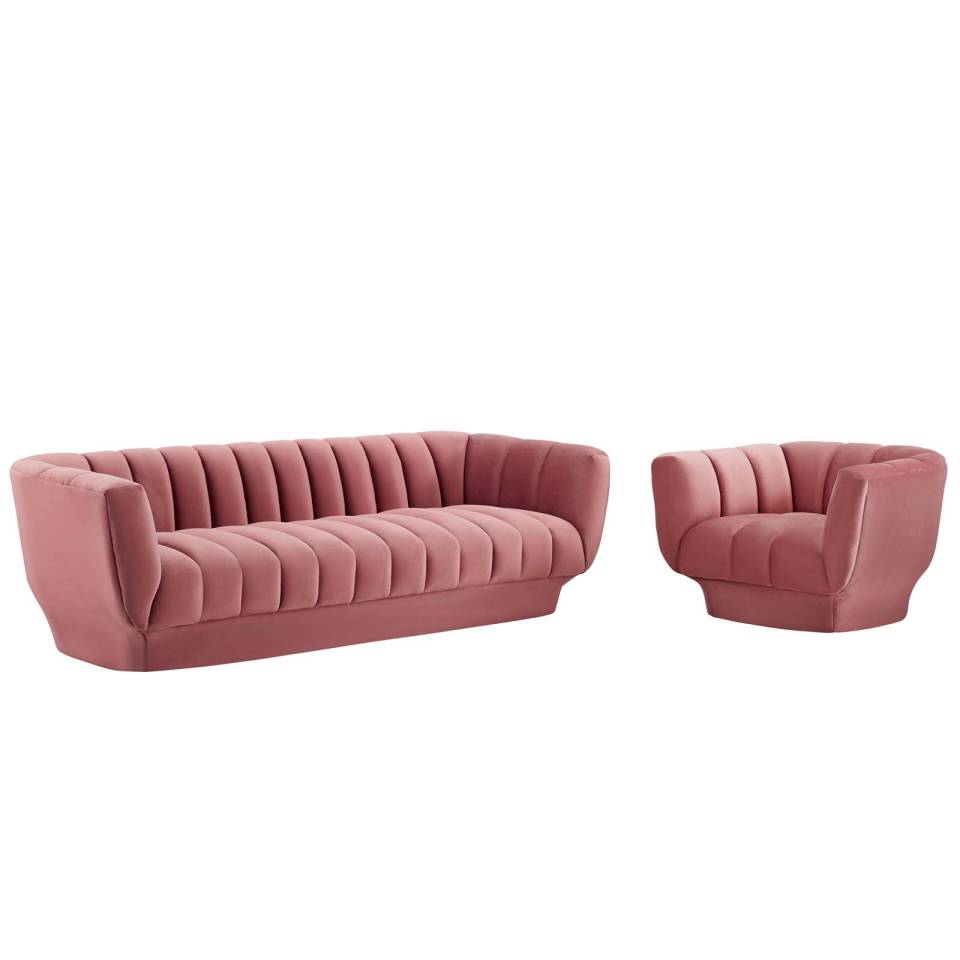 Modway Entertain Vertical Channel Tufted Performance Velvet Sofa and Armchair Set | Sofas | 