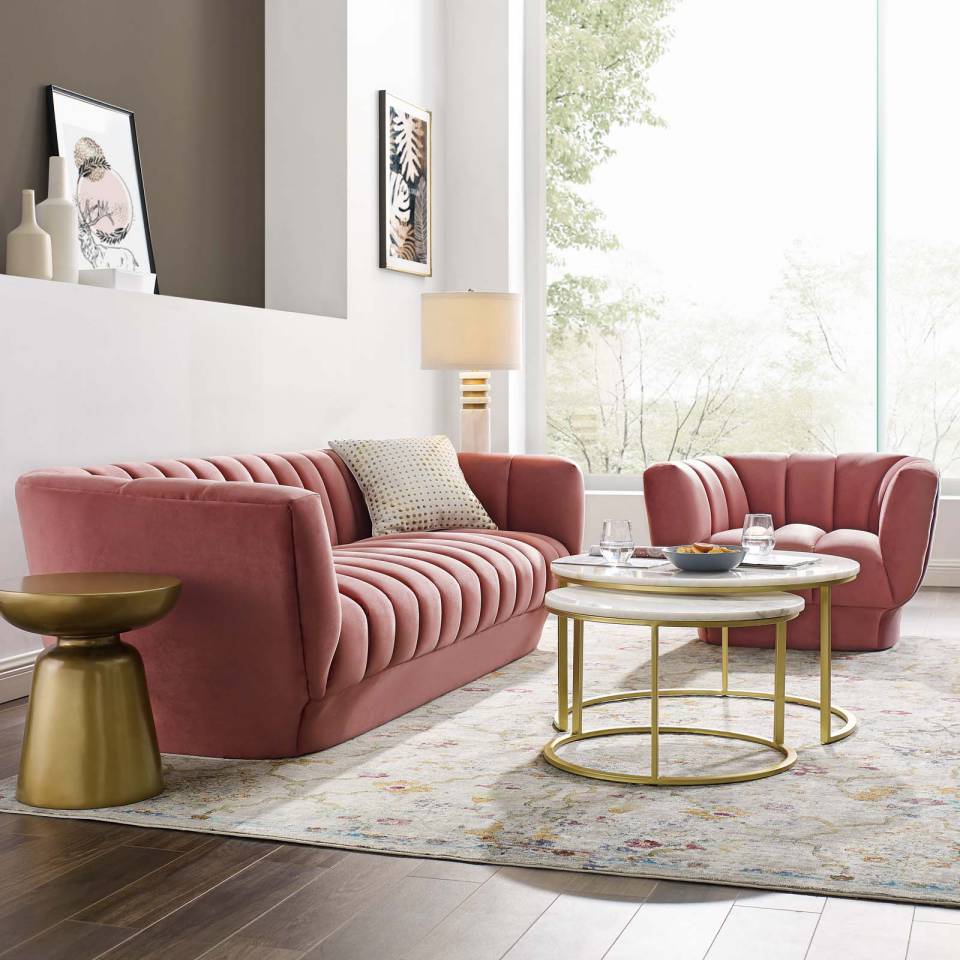 Modway Entertain Vertical Channel Tufted Performance Velvet Sofa and Armchair Set | Sofas