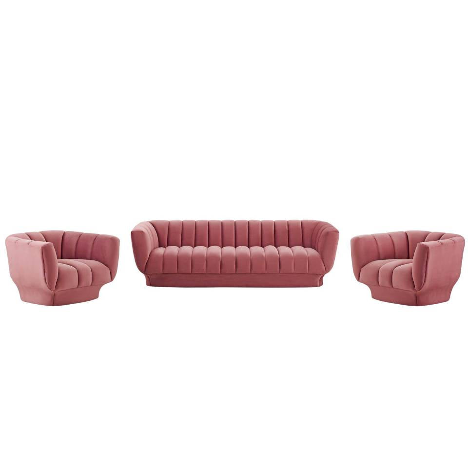 Modway Entertain Vertical Channel Tufted Performance Velvet 3 Piece Set | Armchairs | 