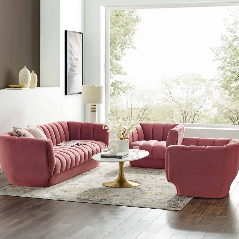 Modway Entertain Vertical Channel Tufted Performance Velvet 3 Piece Set | Armchairs