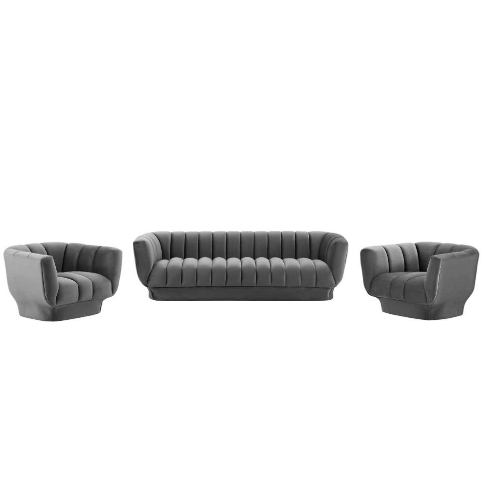 Modway Entertain Vertical Channel Tufted Performance Velvet 3 Piece Set | Armchairs | 