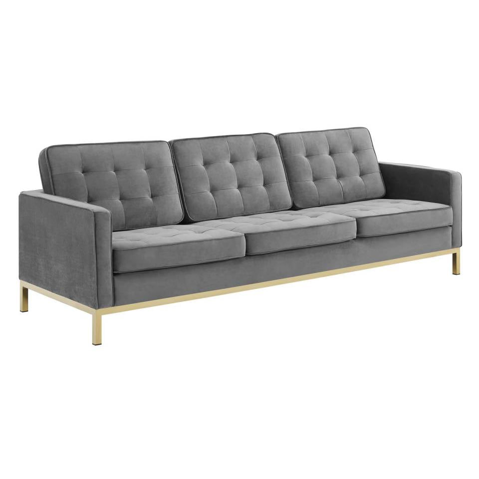 Modway Loft Gold Stainless Steel Leg Performance Velvet Sofa and Loveseat Set | Sofas | Modishstore-3