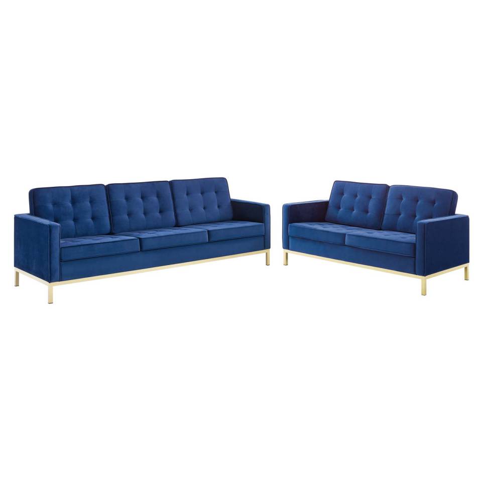 Modway Loft Gold Stainless Steel Leg Performance Velvet Sofa and Loveseat Set | Sofas | Modishstore-7