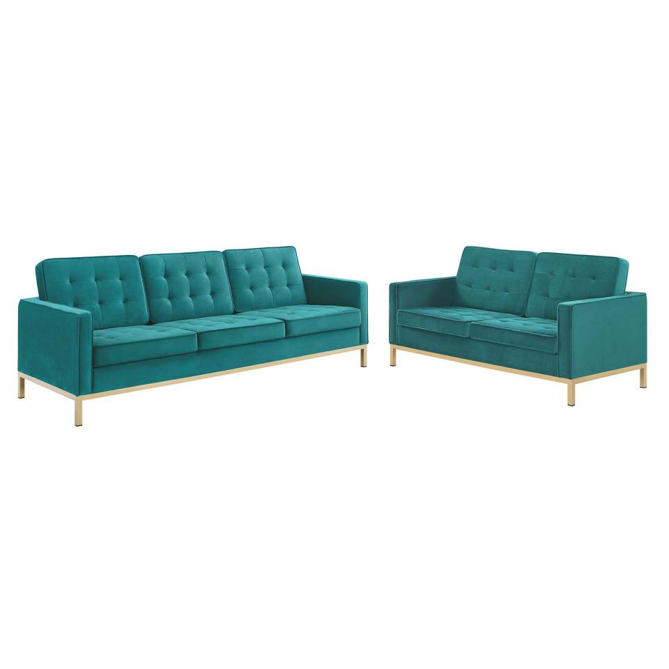Modway Loft Gold Stainless Steel Leg Performance Velvet Sofa and Loveseat Set | Sofas | Modishstore-8