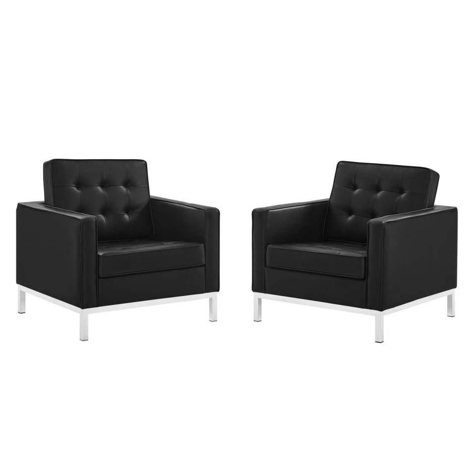 Modway Loft Tufted Upholstered Faux Leather Armchair Set of 2 | Armchairs | Modishstore-2