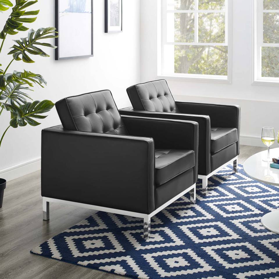 Modway Loft Tufted Upholstered Faux Leather Armchair Set of 2 | Armchairs | Modishstore