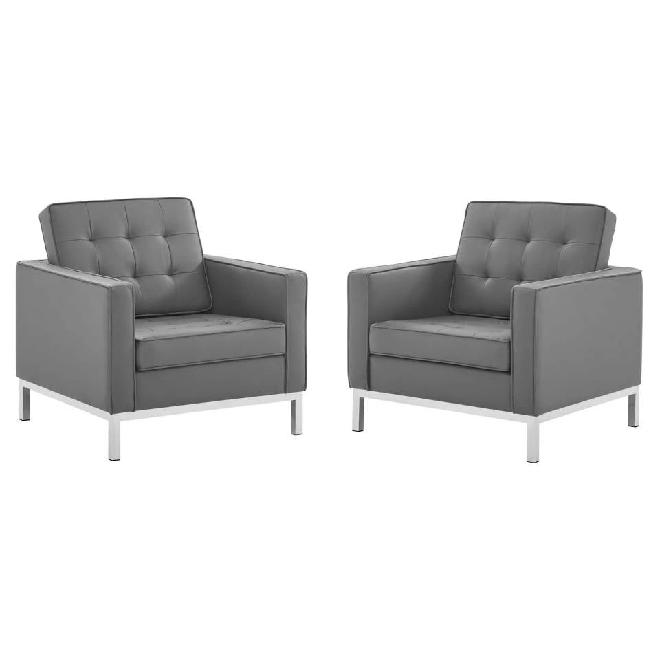 Modway Loft Tufted Upholstered Faux Leather Armchair Set of 2 | Armchairs | Modishstore-5