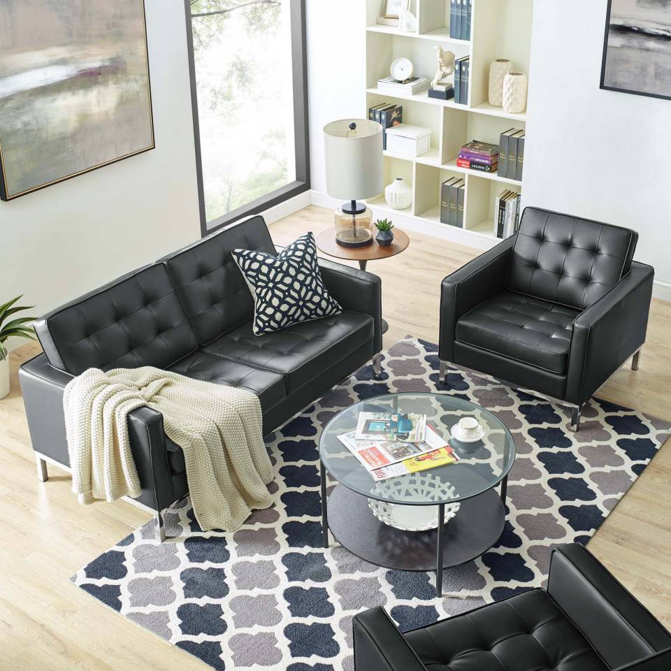 Modway Loft Tufted Upholstered Faux Leather Loveseat and Armchair Set | Loveseats | Modishstore