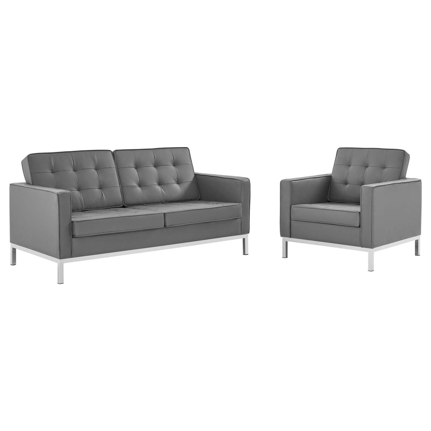 Modway Loft Tufted Upholstered Faux Leather Loveseat and Armchair Set - EEI-4102