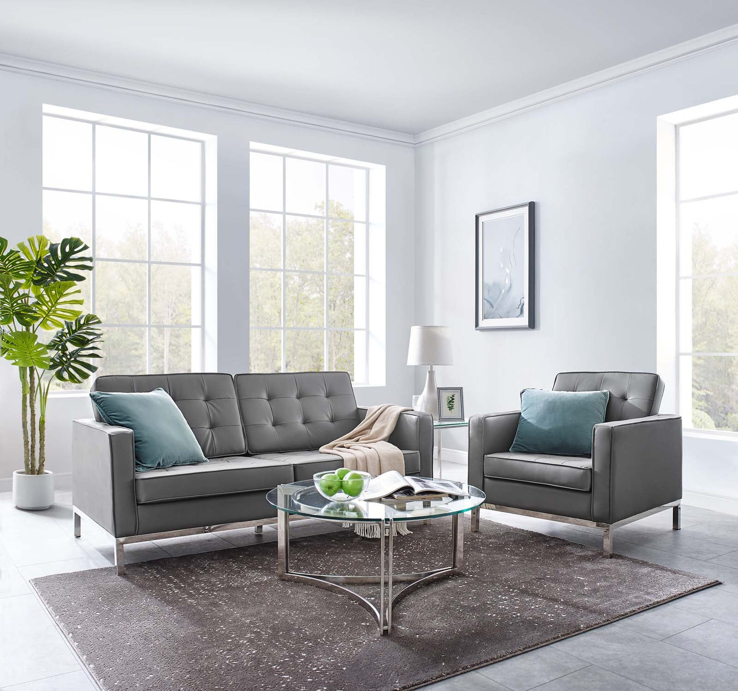 Modway Loft Tufted Upholstered Faux Leather Loveseat and Armchair Set - EEI-4102
