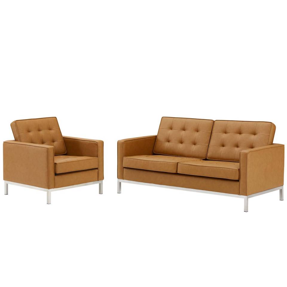 Modway Loft Tufted Upholstered Faux Leather Loveseat and Armchair Set | Loveseats | Modishstore-9