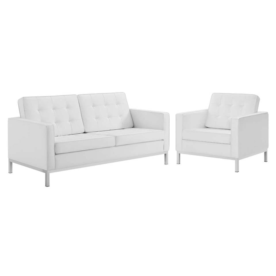 Modway Loft Tufted Upholstered Faux Leather Loveseat and Armchair Set | Loveseats | Modishstore-10