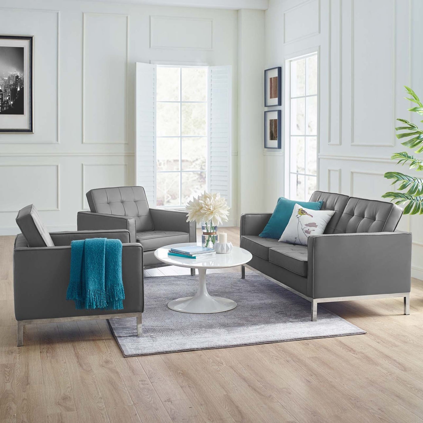 Modway Loft 3 Piece Tufted Upholstered Faux Leather Set - EEI-4103