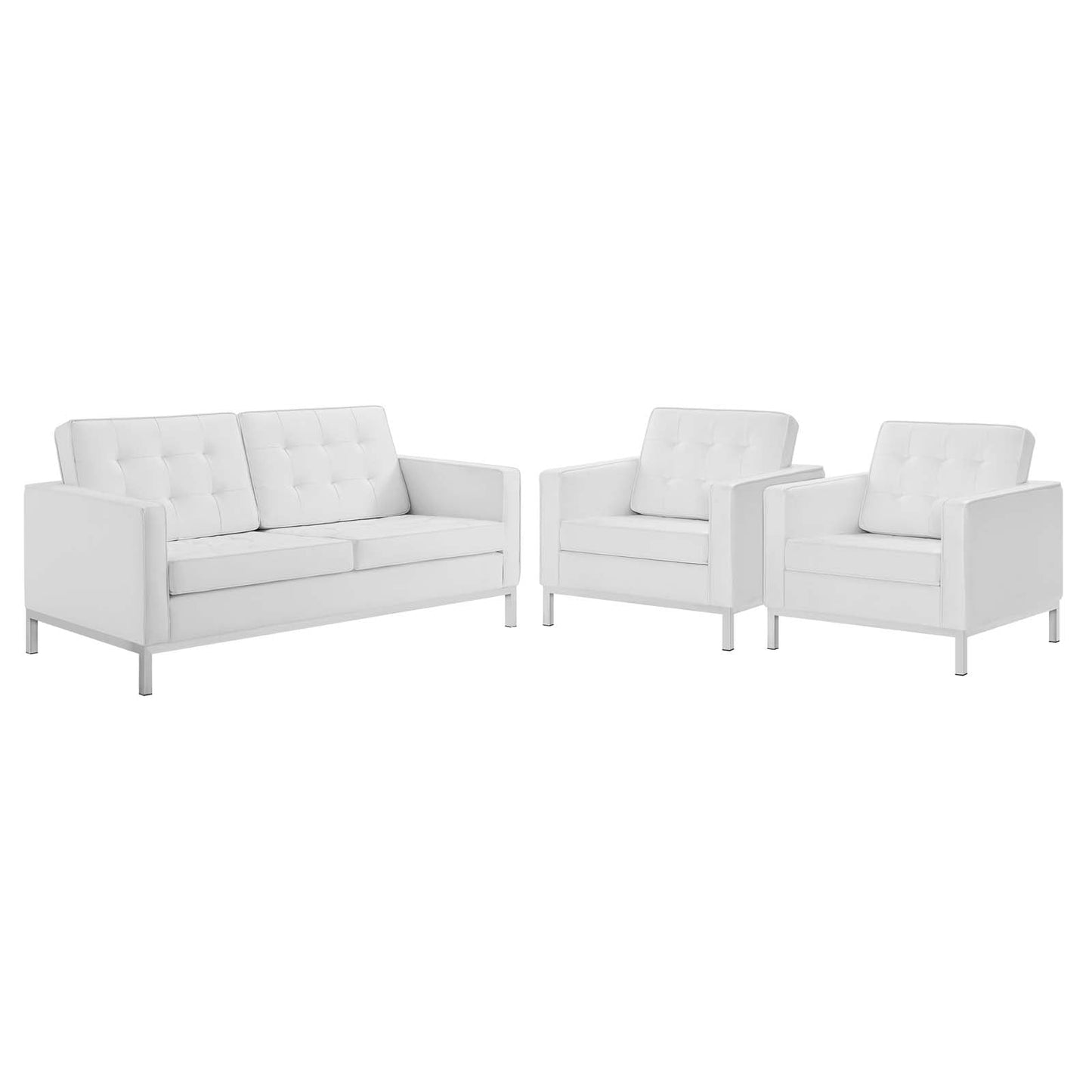 Modway Loft 3 Piece Tufted Upholstered Faux Leather Set | Sofas | Modishstore-17