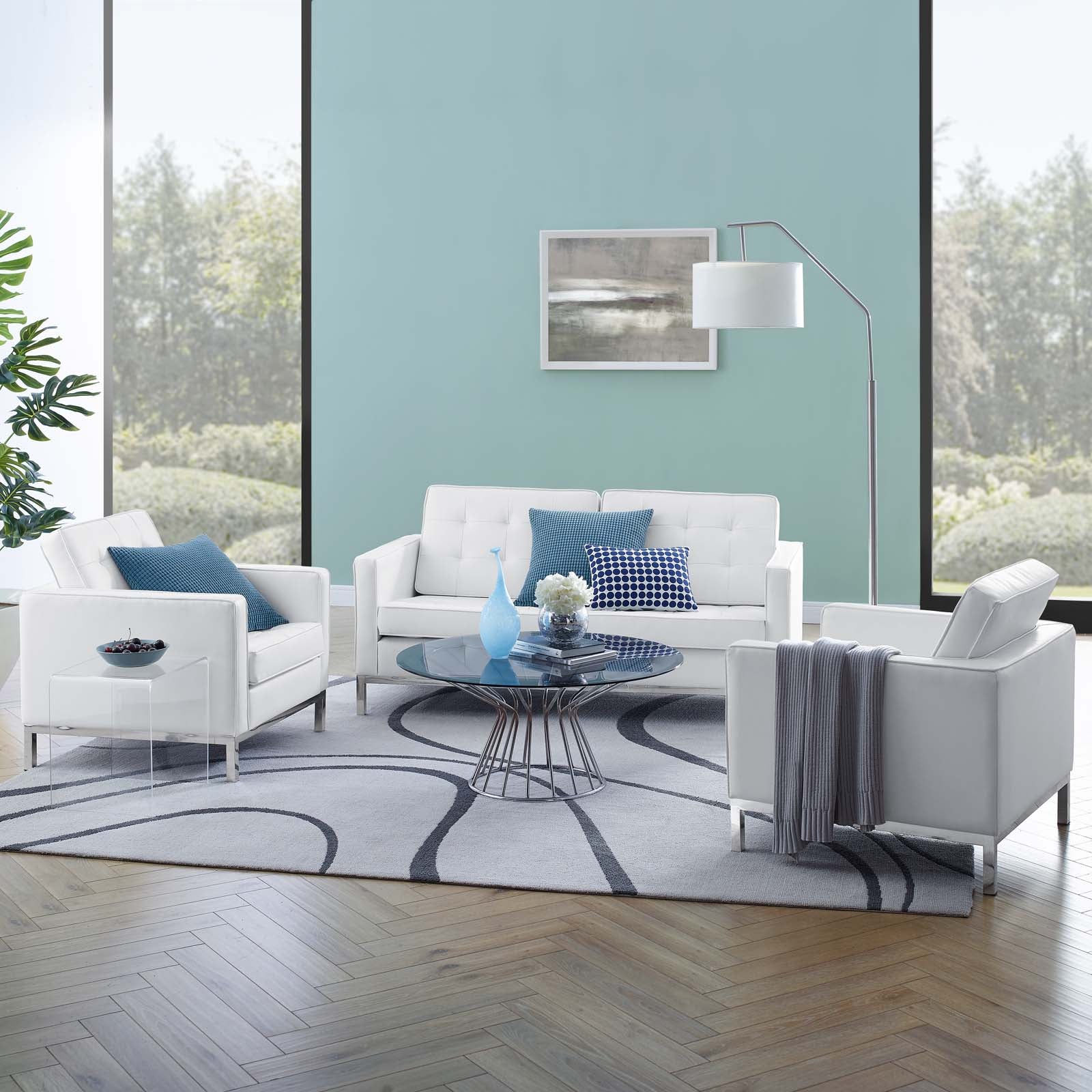 Modway Loft 3 Piece Tufted Upholstered Faux Leather Set | Sofas | Modishstore-15
