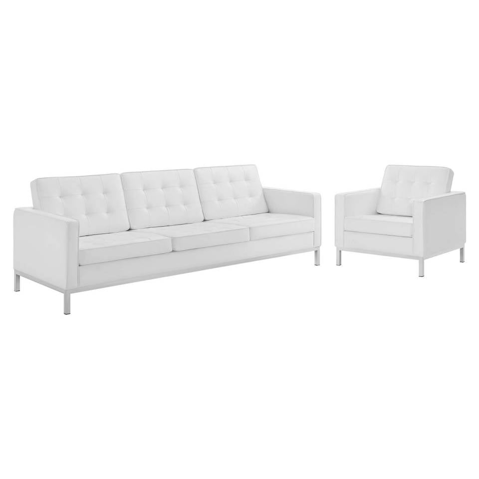 Modway Loft Tufted Upholstered Faux Leather Sofa and Armchair Set | Sofas | Modishstore-10