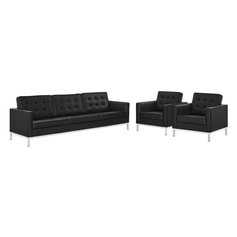 Modway Loft 3 Piece Tufted Upholstered Faux Leather Set | Sofas | Modishstore-6
