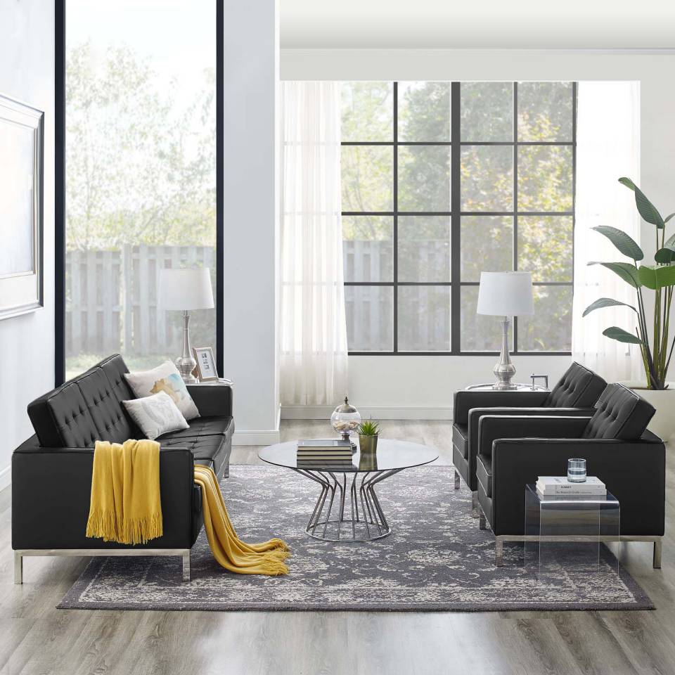 Modway Loft 3 Piece Tufted Upholstered Faux Leather Set | Sofas | Modishstore