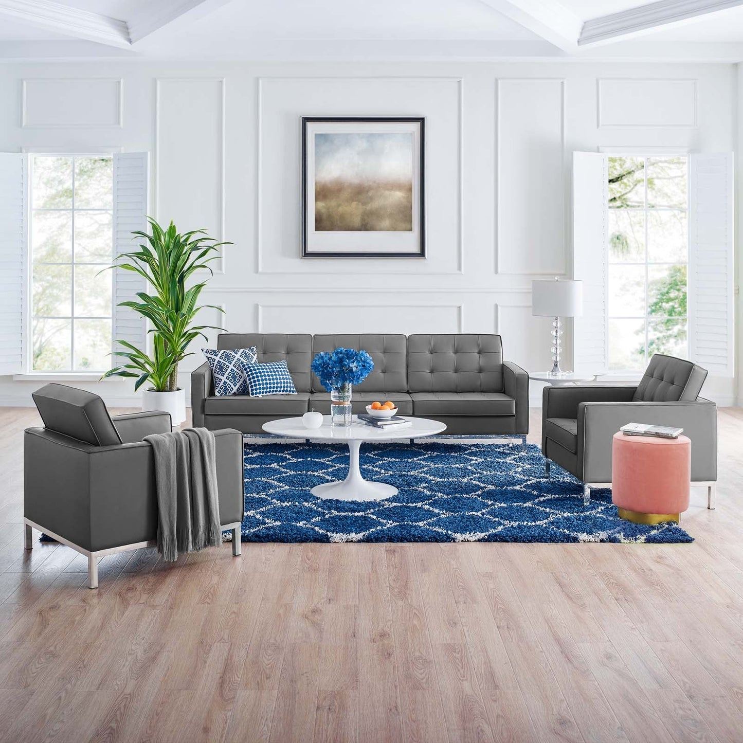Modway Loft 3 Piece Tufted Upholstered Faux Leather Set - EEI-4105