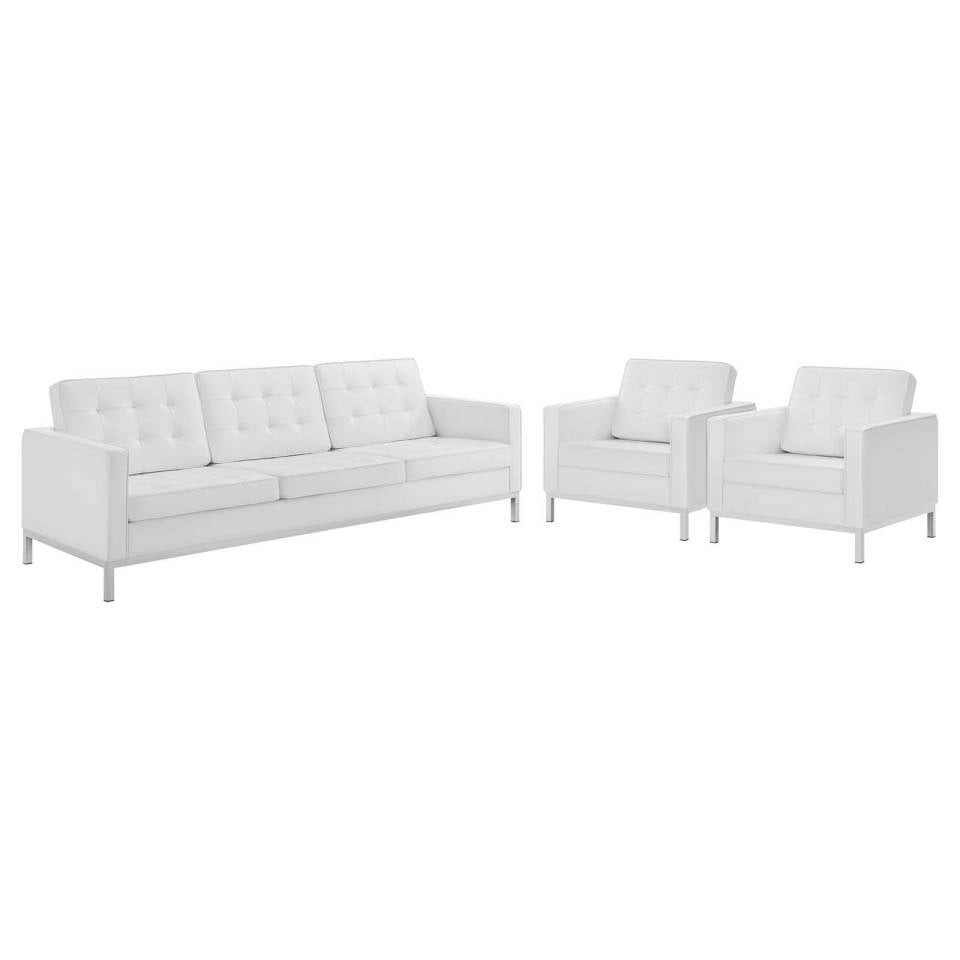 Modway Loft 3 Piece Tufted Upholstered Faux Leather Set | Sofas | Modishstore-10