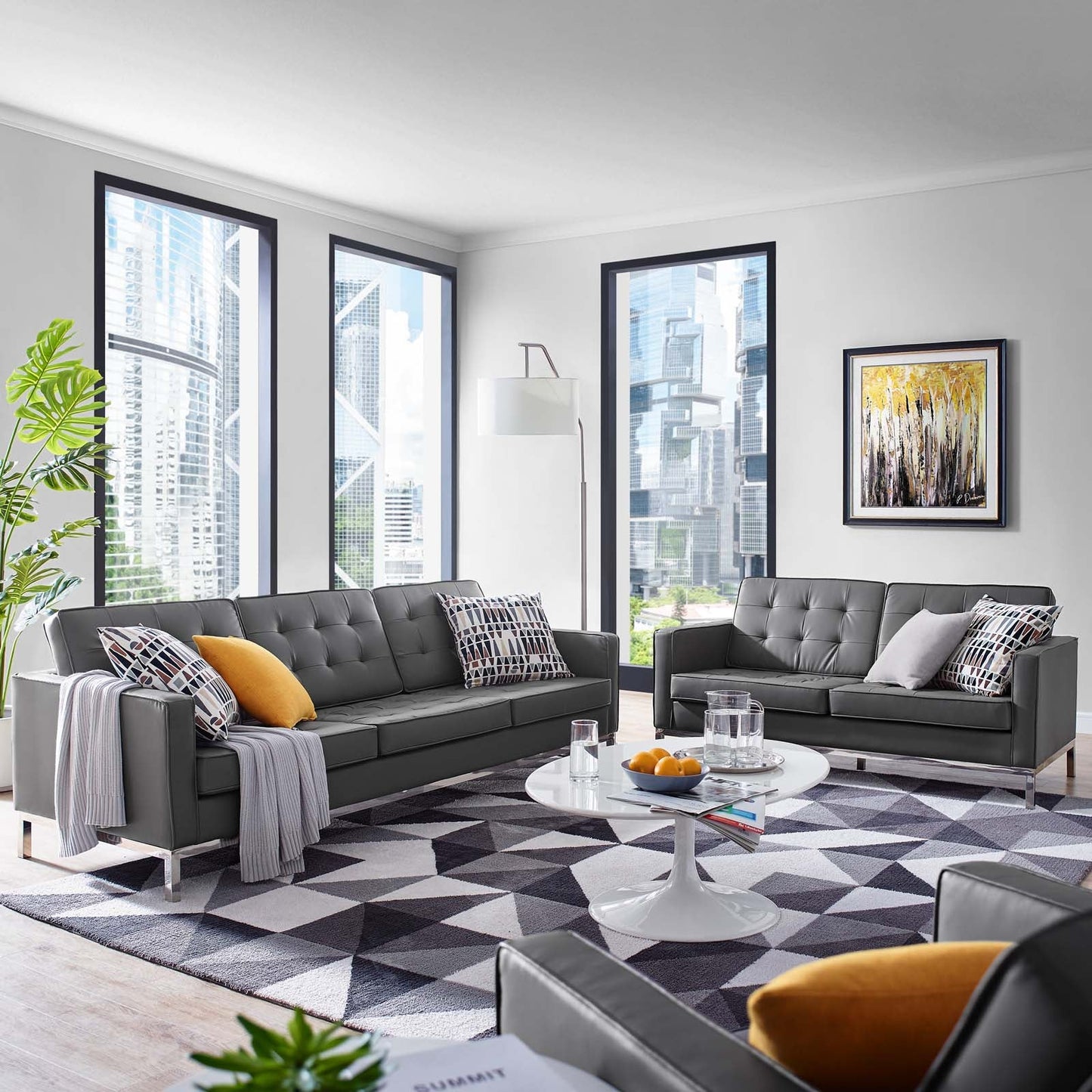 Modway Loft Tufted Upholstered Faux Leather Sofa and Loveseat Set - EEI-4106