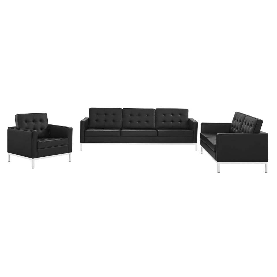 Modway Loft Tufted Upholstered Faux Leather 3 Piece Set | Sofas | Modishstore-2