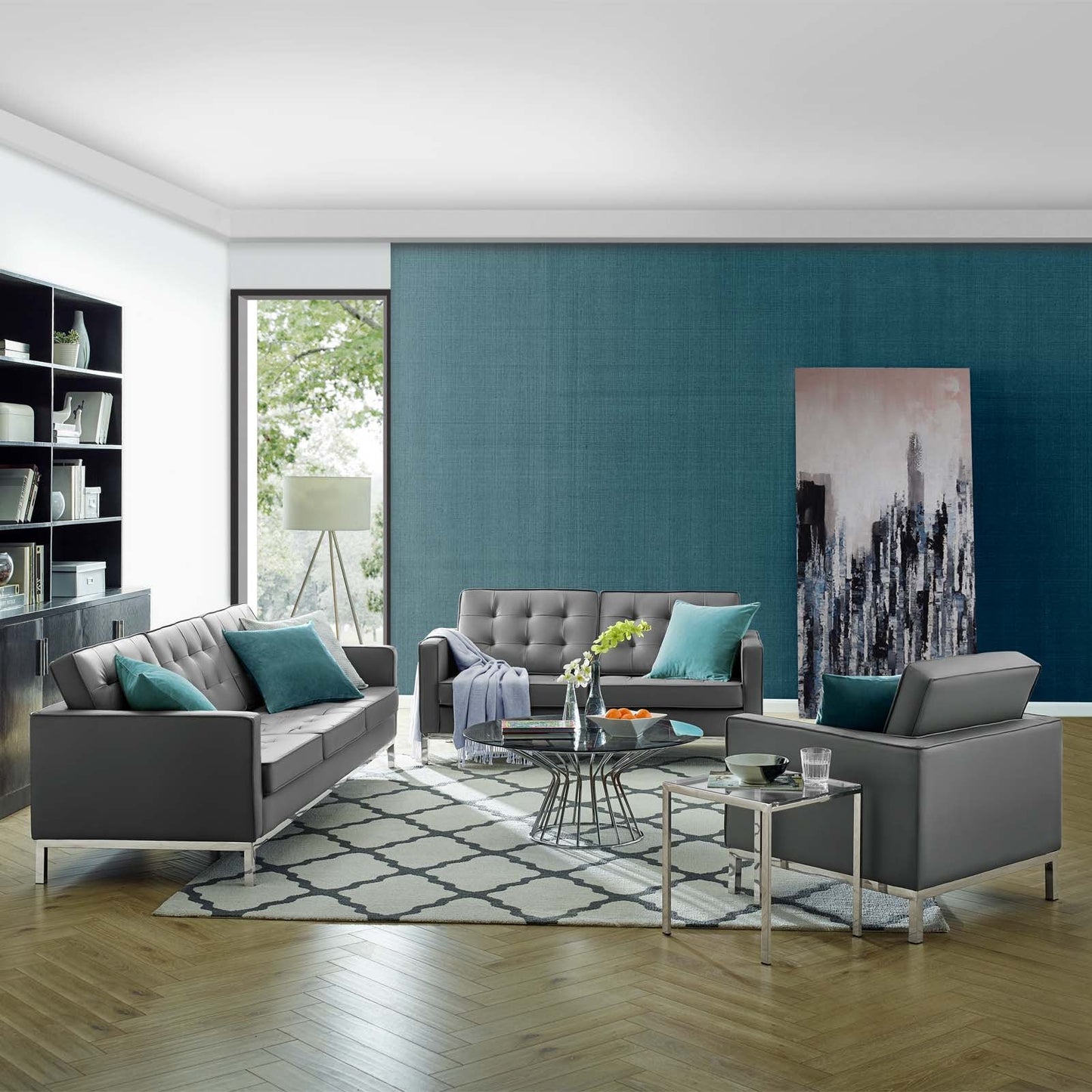 Modway Loft Tufted Upholstered Faux Leather 3 Piece Set - EEI-4107