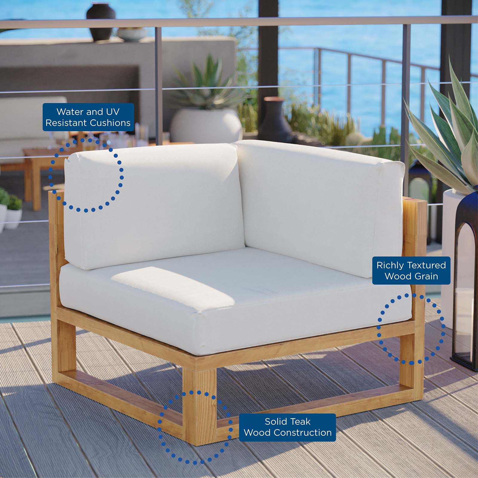 Modway Upland Outdoor Patio Teak Wood Corner Chair | Chairs & Recliners | Modishstore-4