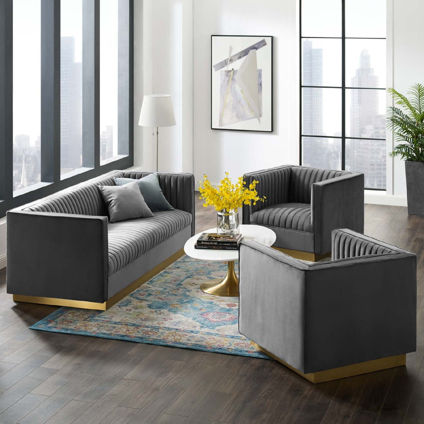 Modway Sanguine Tufted Upholstered Velvet Sofa and Armchair Set - EEI-4143