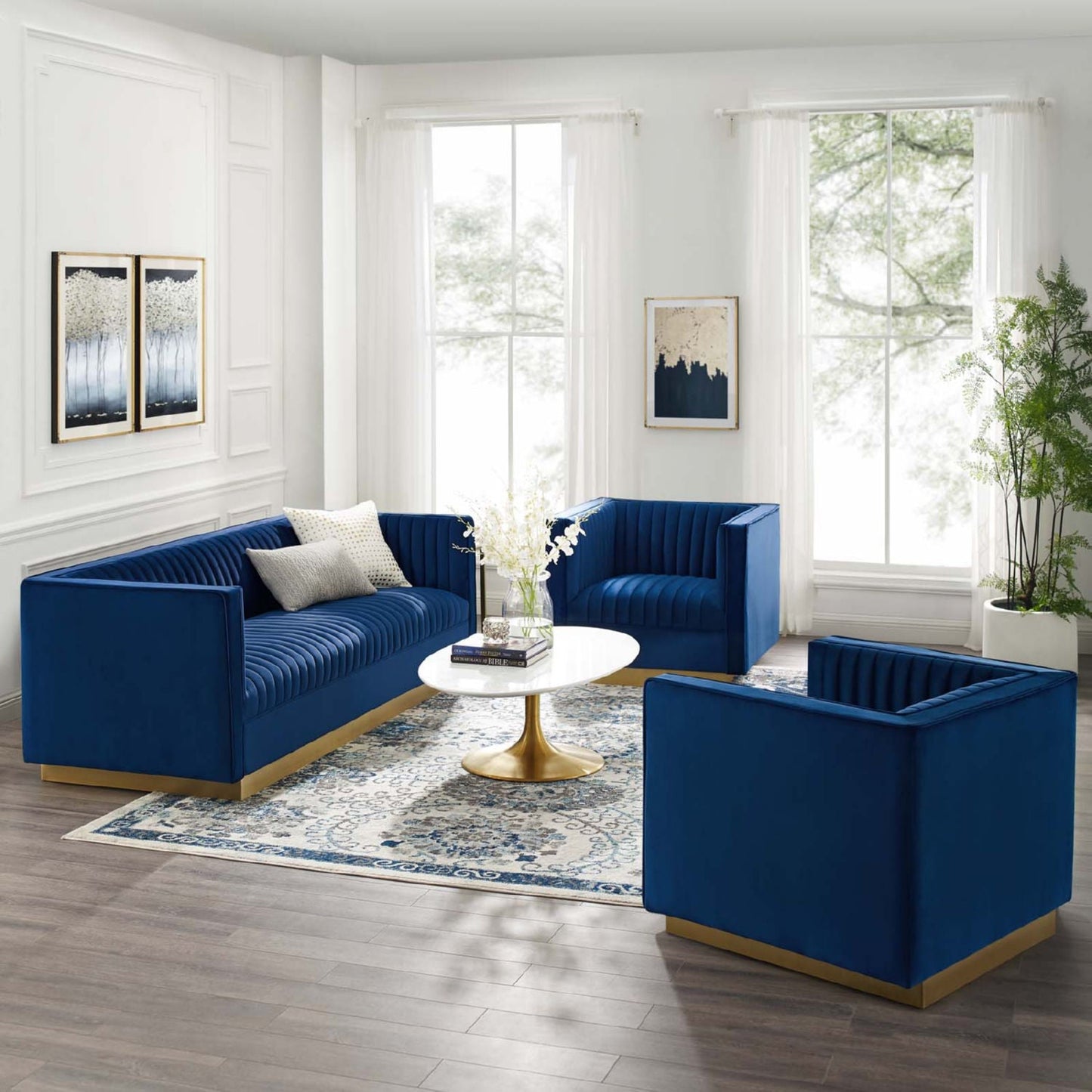Modway Sanguine 3 Piece Vertical Channel Tufted Upholstered Performance Velvet Set - EEI-4144