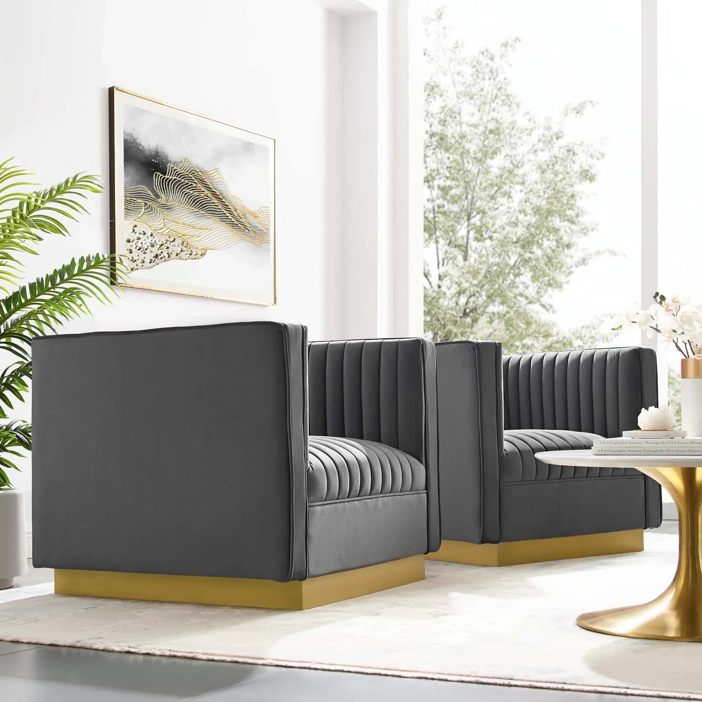 Modway Sanguine Vertical Channel Tufted Upholstered Performance Velvet Armchair Set of 2 - EEI-4145