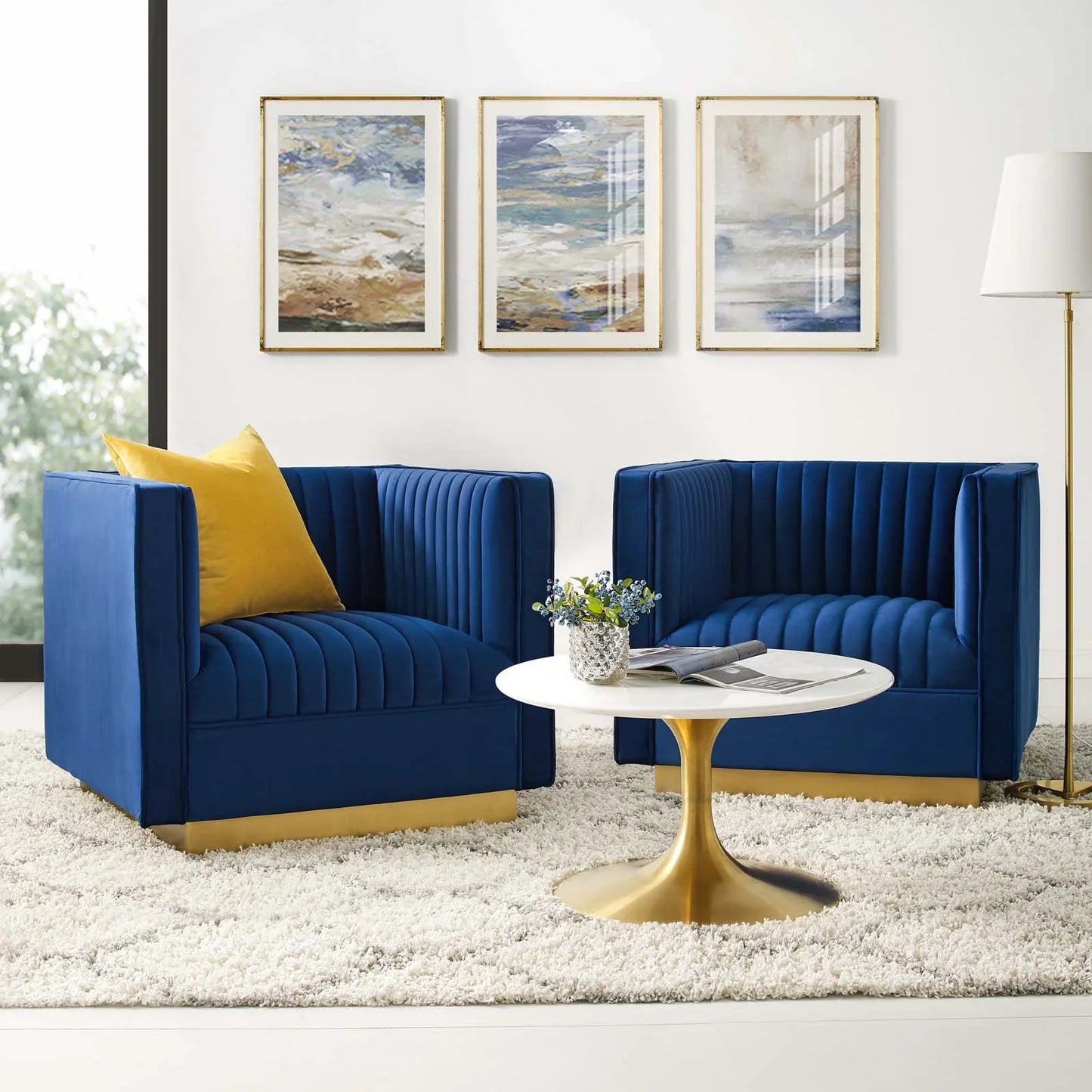 Modway Sanguine Vertical Channel Tufted Upholstered Performance Velvet Armchair Set of 2 - EEI-4145
