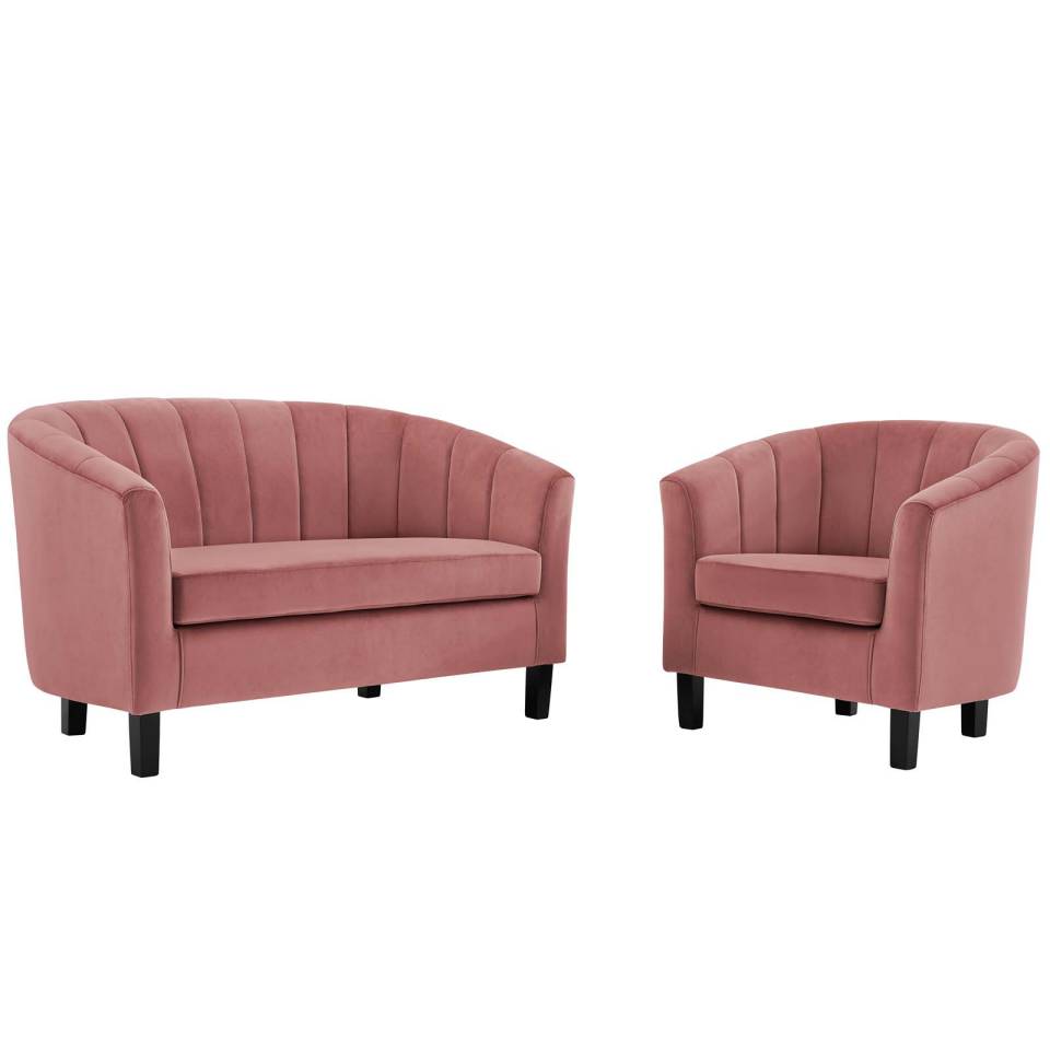 Modway Prospect Channel Tufted Performance Velvet Loveseat and Armchair Set | Loveseats | Modishstore-2