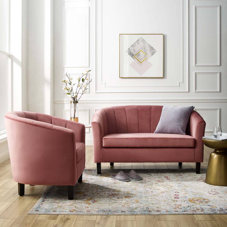 Modway Prospect Channel Tufted Performance Velvet Loveseat and Armchair Set | Loveseats | Modishstore