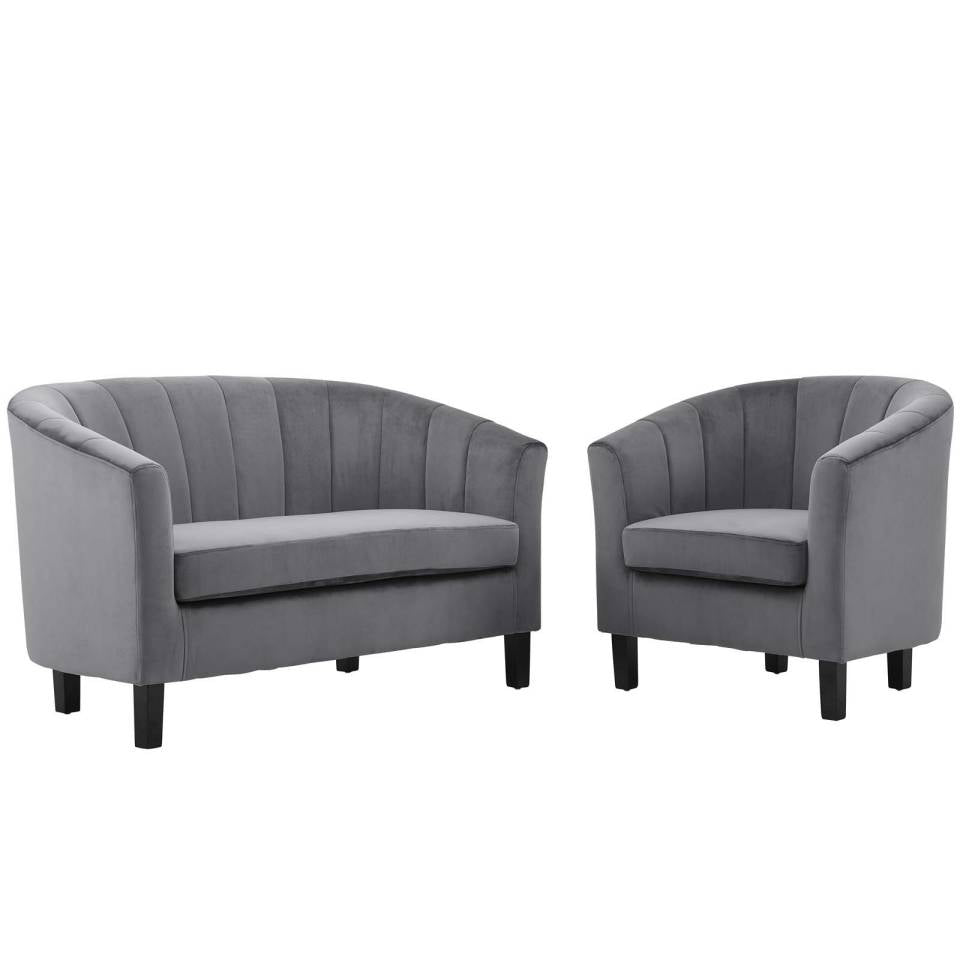 Modway Prospect Channel Tufted Performance Velvet Loveseat and Armchair Set | Loveseats | Modishstore-8