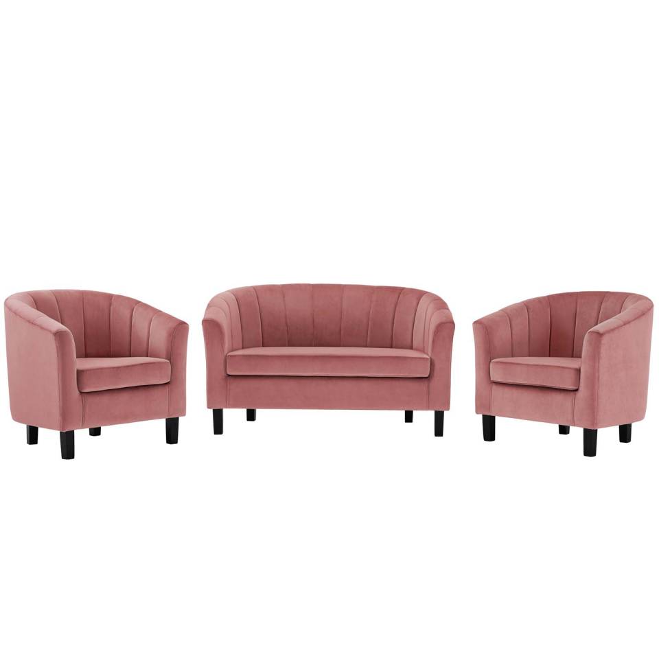 Modway Prospect Channel Tufted 3 Piece Performance Velvet Set | Loveseats | Modishstore-2