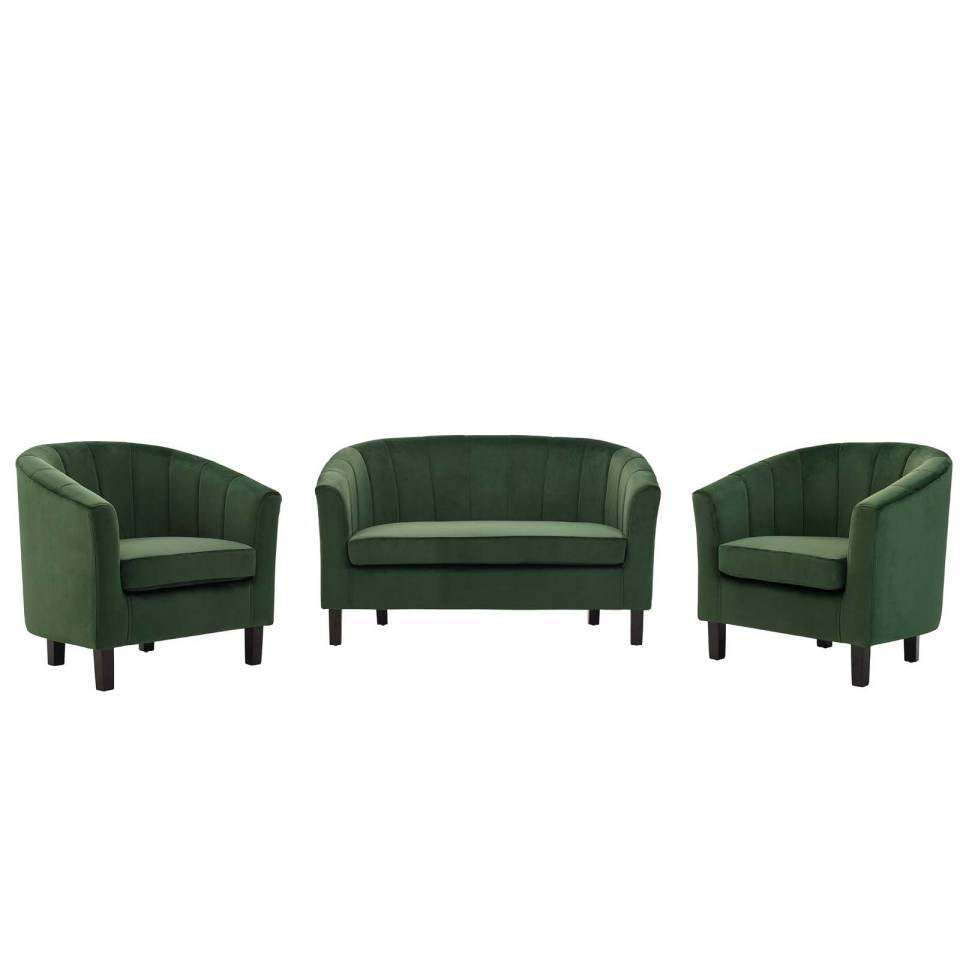 Modway Prospect Channel Tufted 3 Piece Performance Velvet Set | Loveseats | Modishstore-7