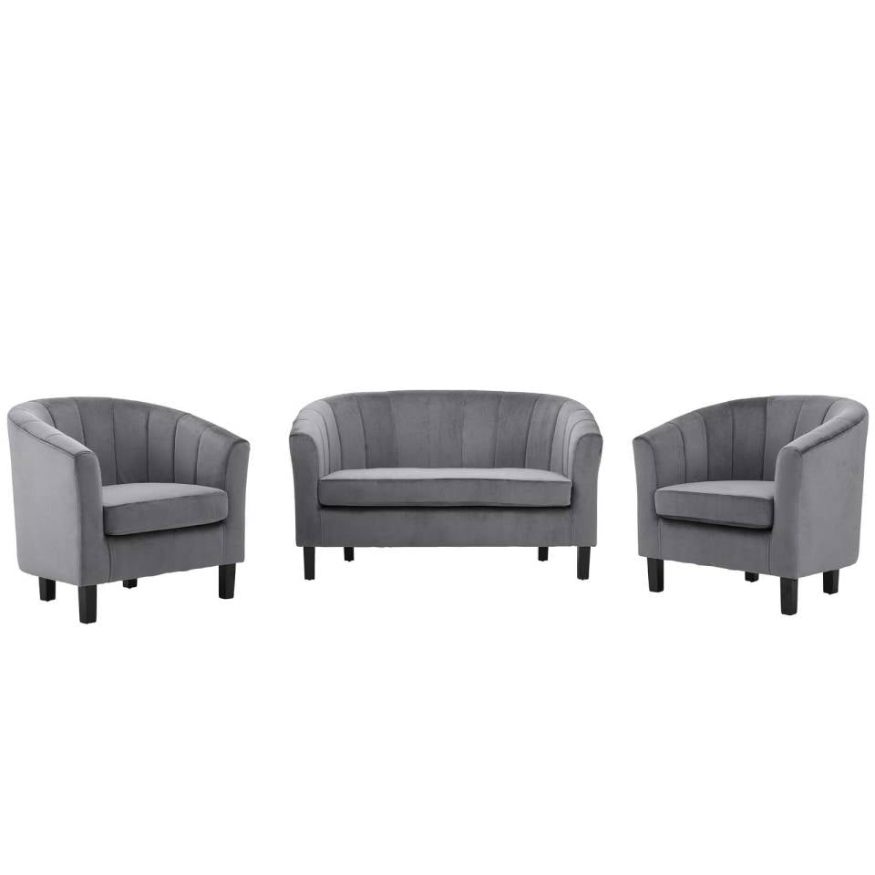 Modway Prospect Channel Tufted 3 Piece Performance Velvet Set | Loveseats | Modishstore-8