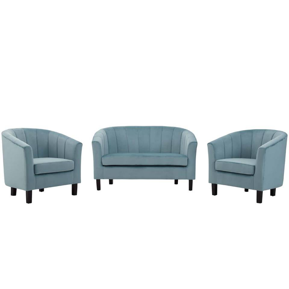 Modway Prospect Channel Tufted 3 Piece Performance Velvet Set | Loveseats | Modishstore-9