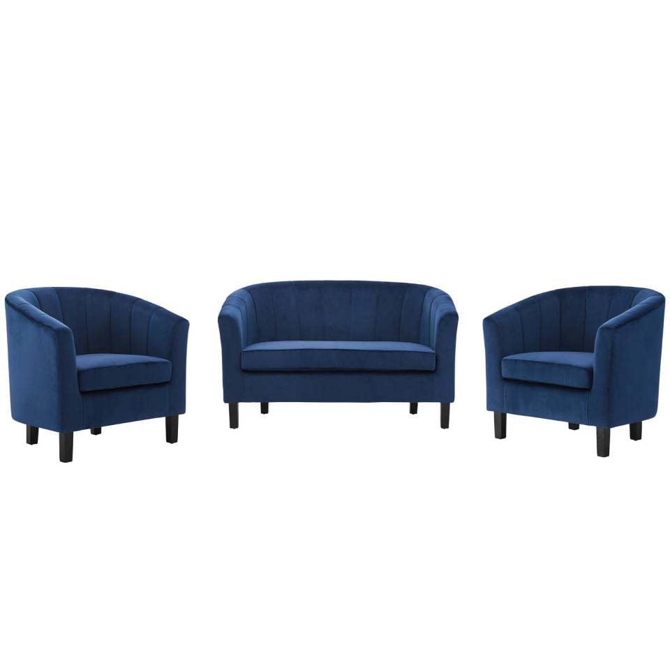 Modway Prospect Channel Tufted 3 Piece Performance Velvet Set | Loveseats | Modishstore-10