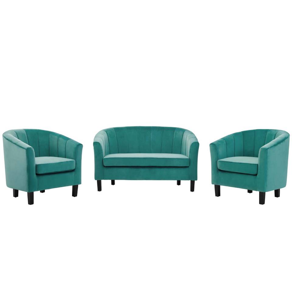 Modway Prospect Channel Tufted 3 Piece Performance Velvet Set | Loveseats | Modishstore-11