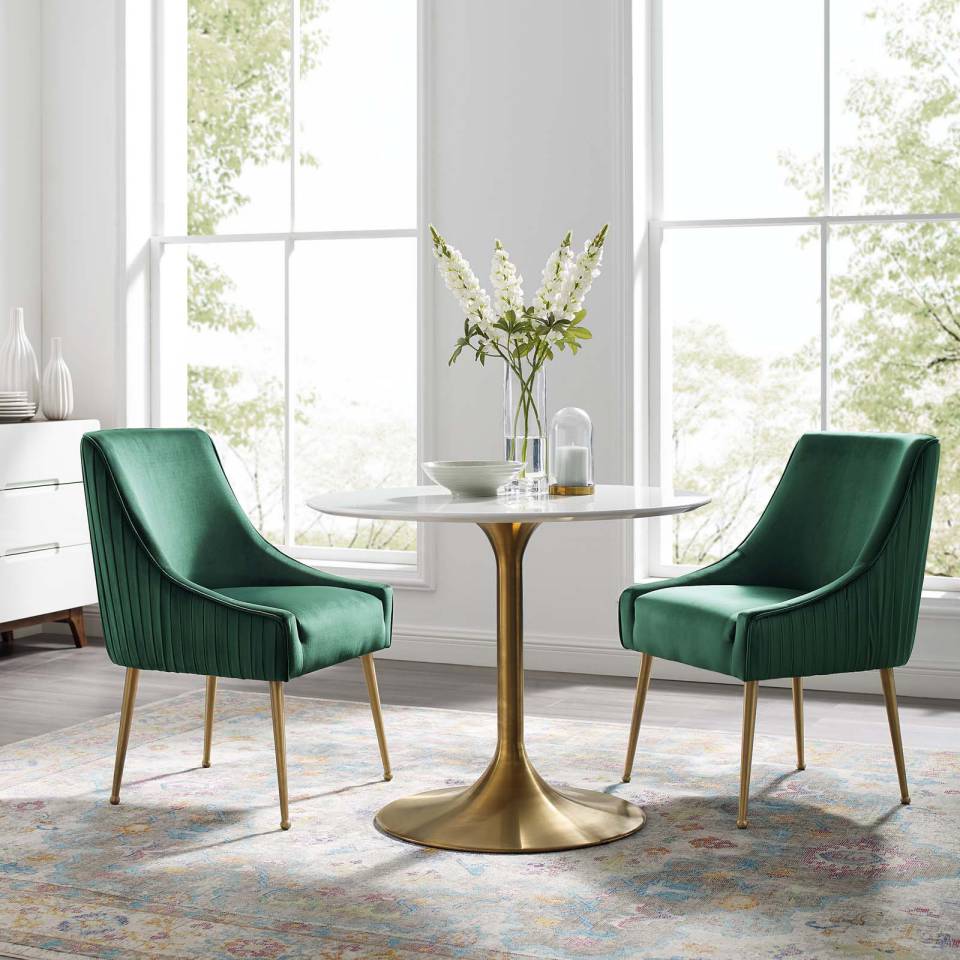 Modway Discern Pleated Back Upholstered Performance Velvet Dining Chair Set of 2 | Dining Chairs
