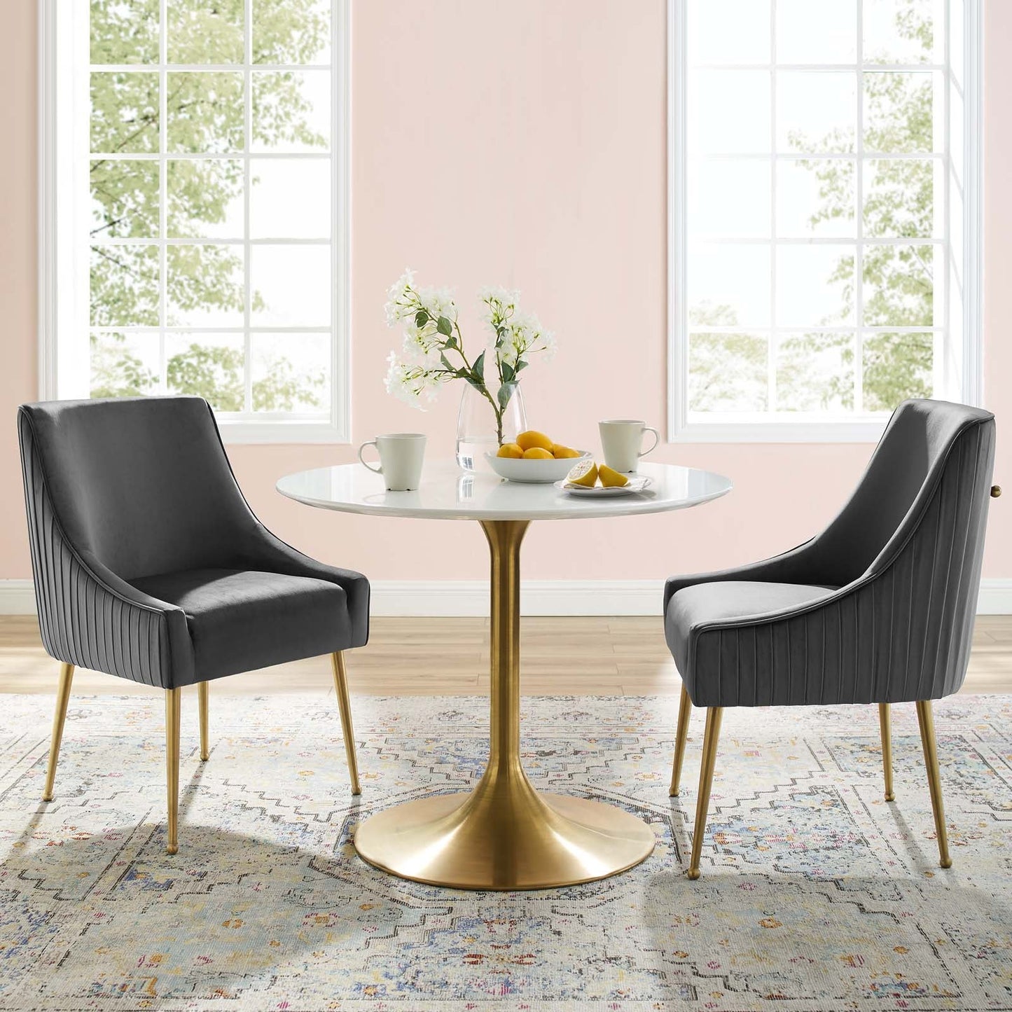Modway Discern Pleated Back Upholstered Performance Velvet Dining Chair Set of 2 | Dining Chairs | 