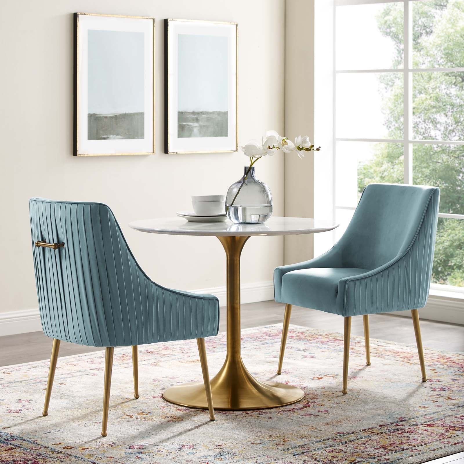 Modway Discern Pleated Back Upholstered Performance Velvet Dining Chair Set of 2 | Dining Chairs | 