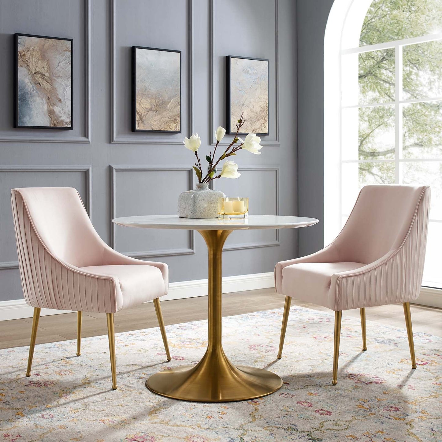 Modway Discern Pleated Back Upholstered Performance Velvet Dining Chair Set of 2 | Dining Chairs | 